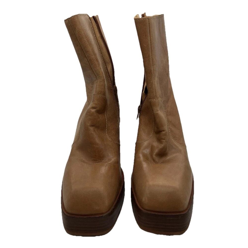 Free People Ruby Platform Ankle Boots Womens 9.5 Brown Leather Chunky Heel